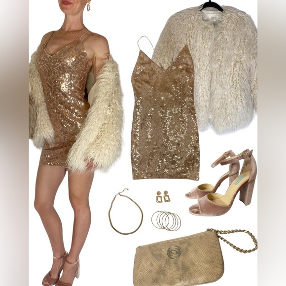 Rose gold sequin mini dress, forever 21,‎ size small, adjustable straps, pink - Picture 16 of 16